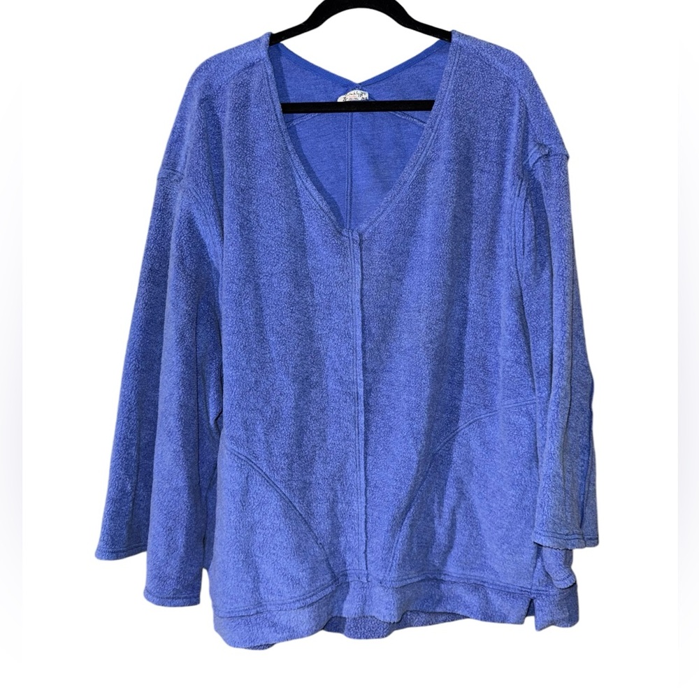 Free People Day Off Fleece Lounge Pullover Blue Mazarine Size Large - Picture 2 of 6